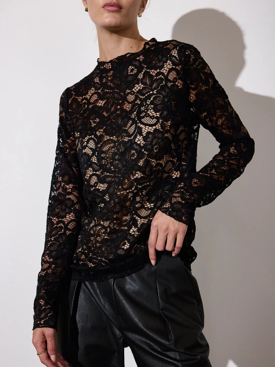 Brochu Walker Floral Lace Top for Women - Black Onyx Elegant Blouse