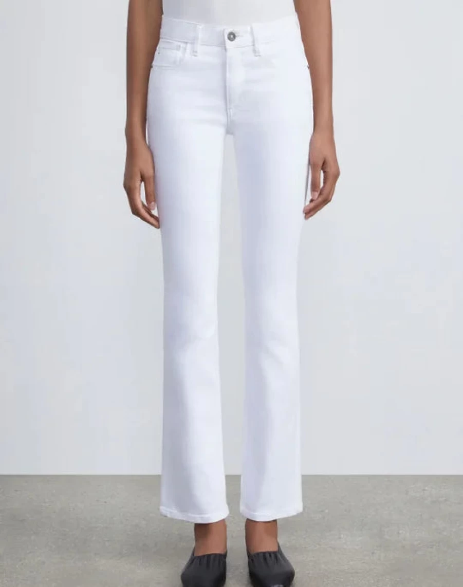Lafayette 148 New York Women's Kick Flare Mercer Jeans in Washed Plaster - High Waisted Stretch Denim