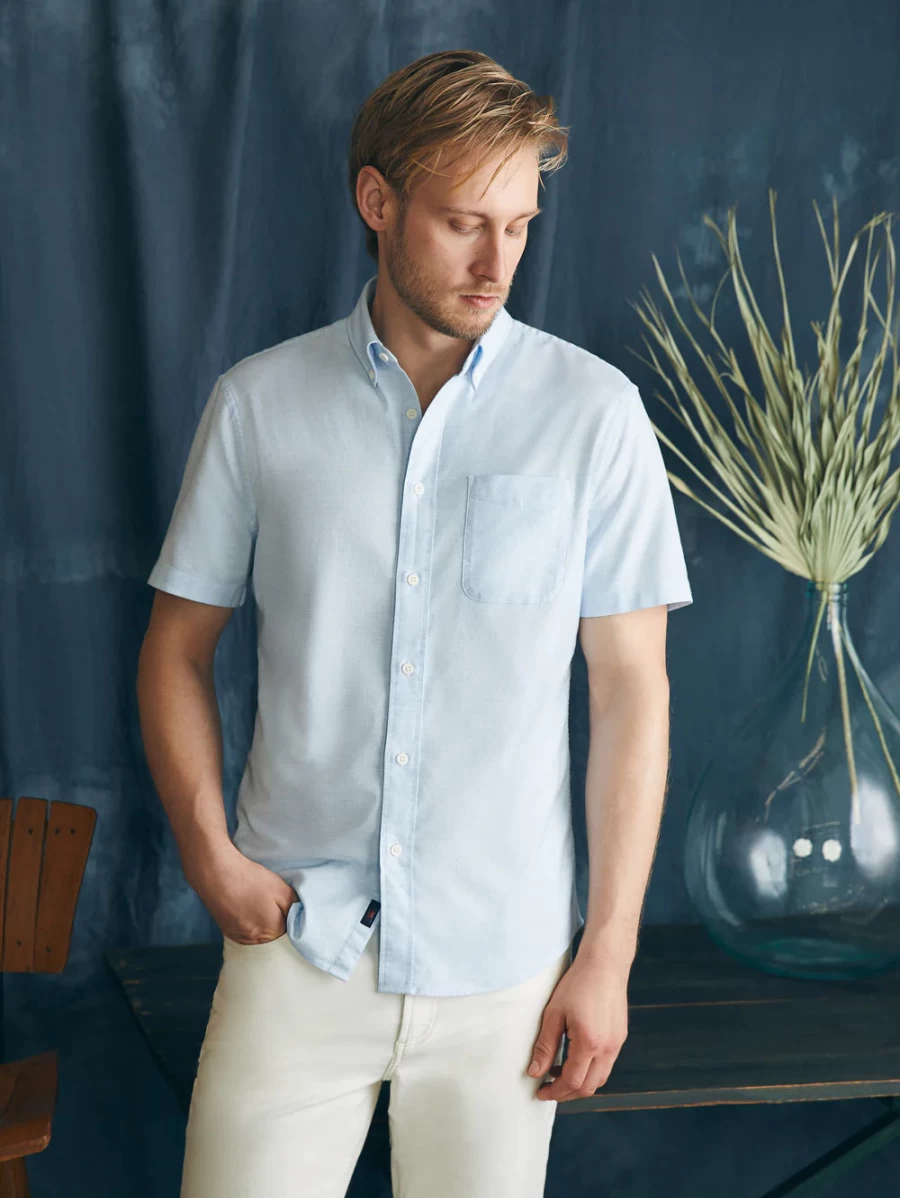 Faherty Men's Short Sleeve Supima Cotton Oxford Shirt - Premium Comfort & Breathable Casual Wear