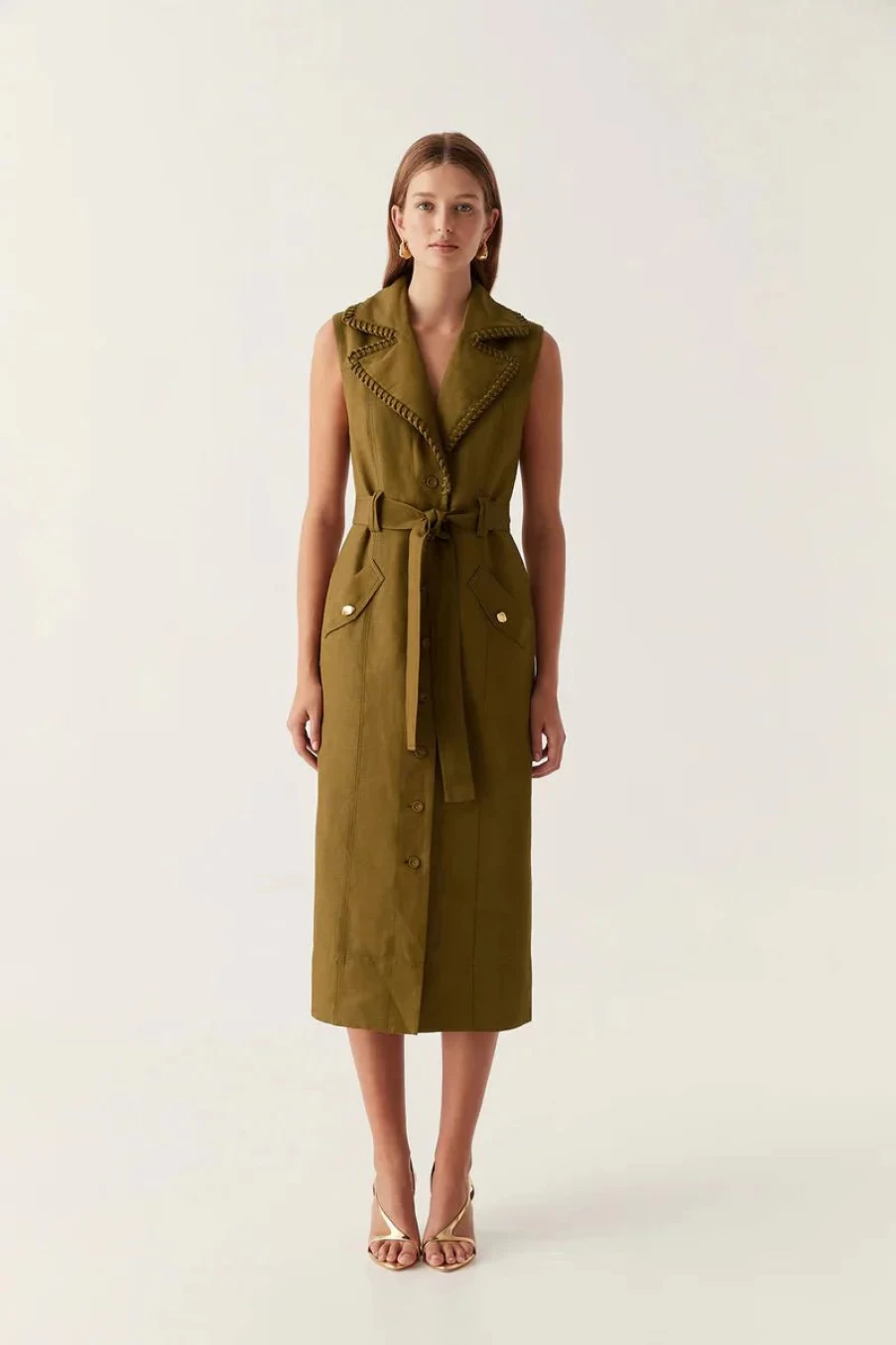 AJE Encompass Utility Midi Dress in Deep Olive - Women's Casual Olive Green Dress