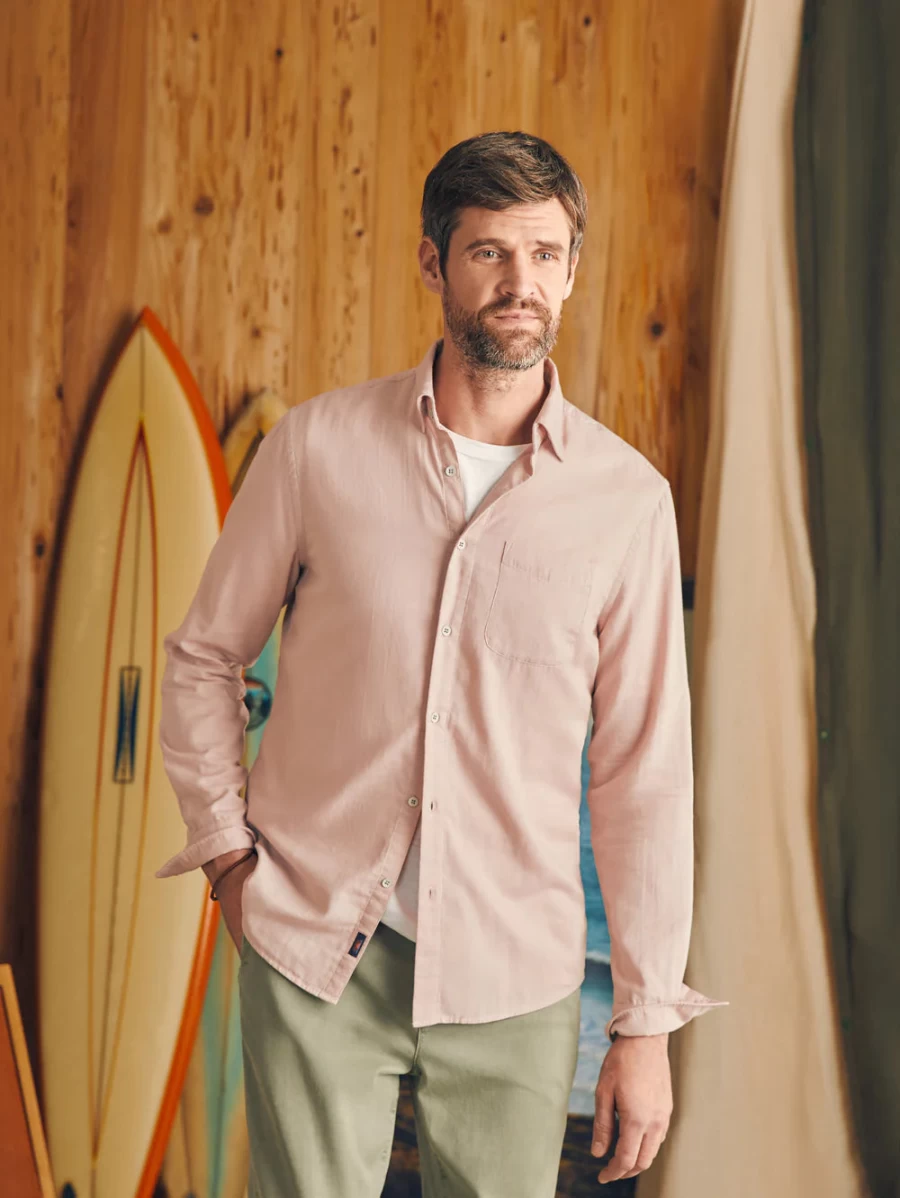 Faherty Men's Sunwashed Chambray Shirt - Lightweight Denim Button-Down for Casual Wear