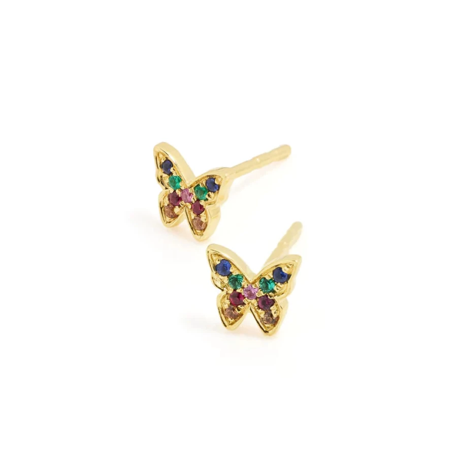 "EF Collection Mini Rainbow Butterfly Stud Earrings in Yellow Gold - Single Earring"