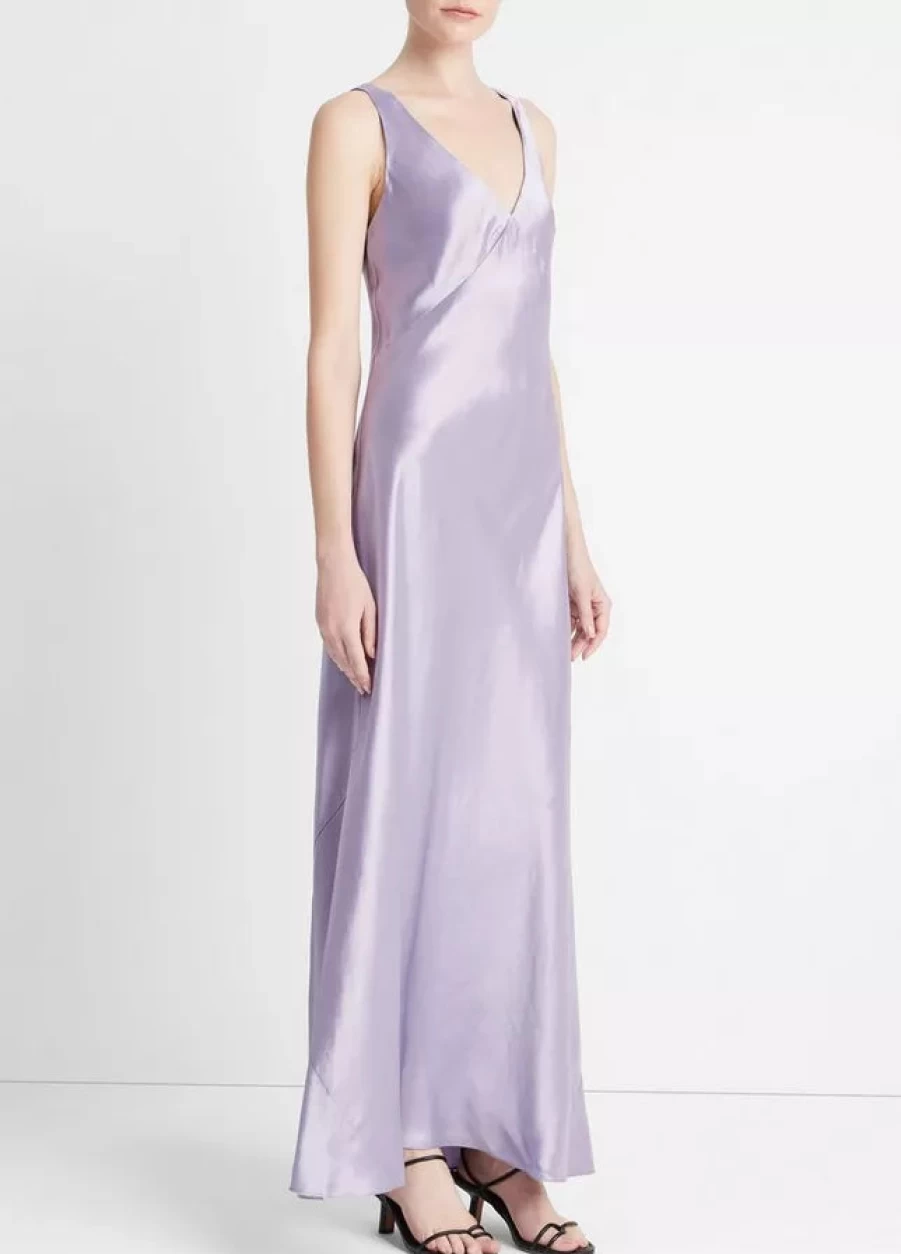Vince Wisteria V-Neck Long Slip Dress for Women - Elegant Flowy Maxi Dress