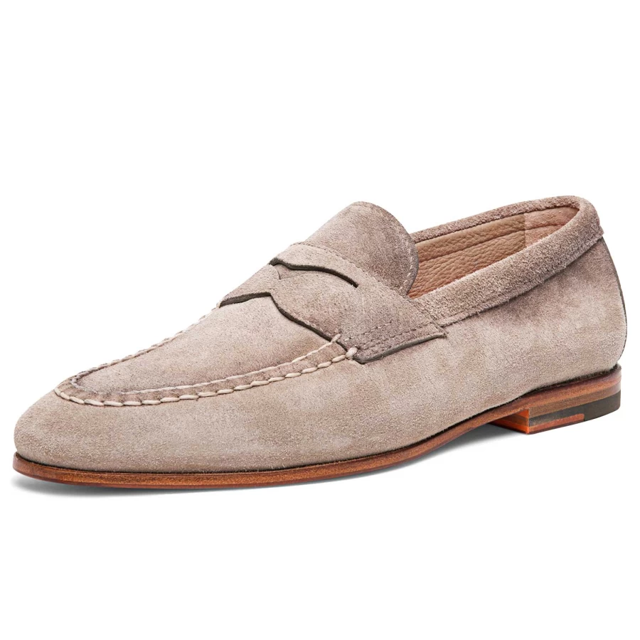 Santoni Beige Penny Loafers for Men | Classic Leather Door Loafer Shoes