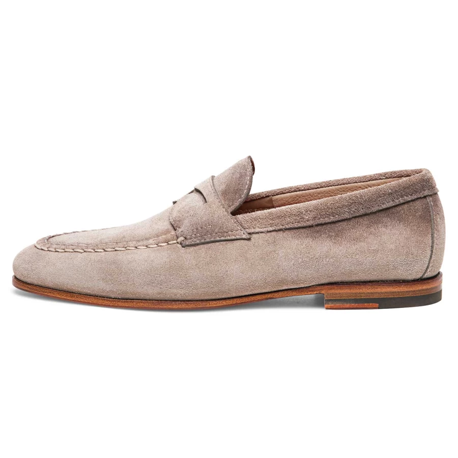 Santoni Beige Penny Loafers for Men | Classic Leather Door Loafer Shoes