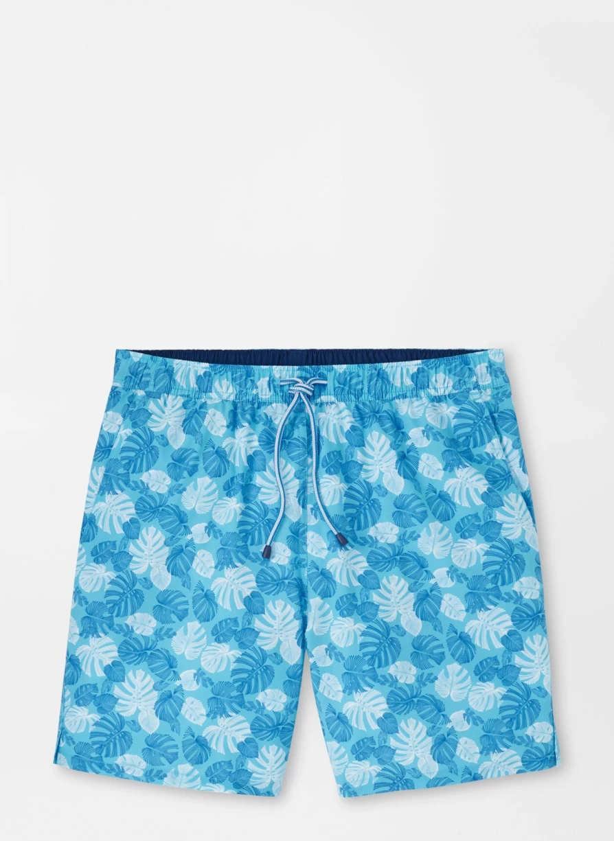 Peter Millar Linework Monstera Swim Trunks in Seasalt - Quick-Dry Men's Swim Shorts