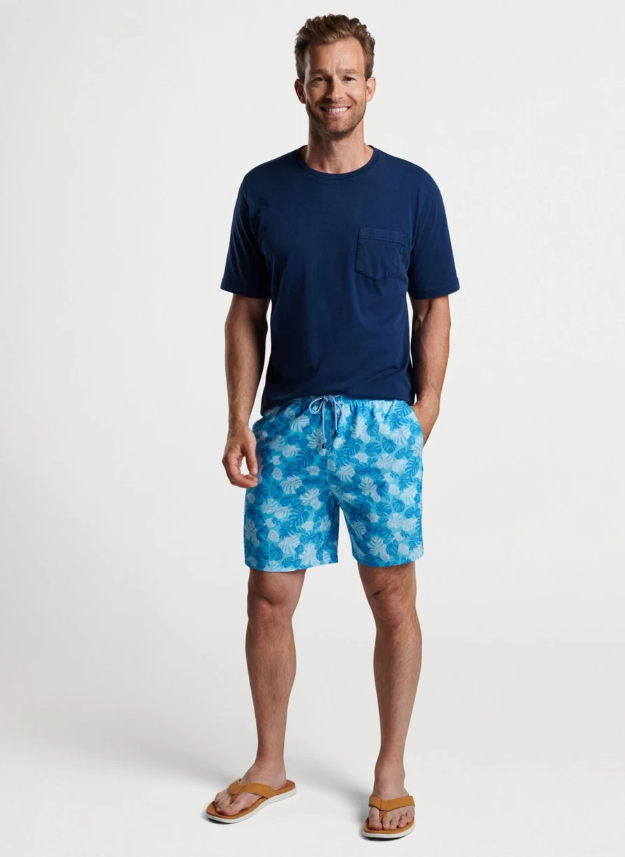 Peter Millar Linework Monstera Swim Trunks in Seasalt - Quick-Dry Men's Swim Shorts