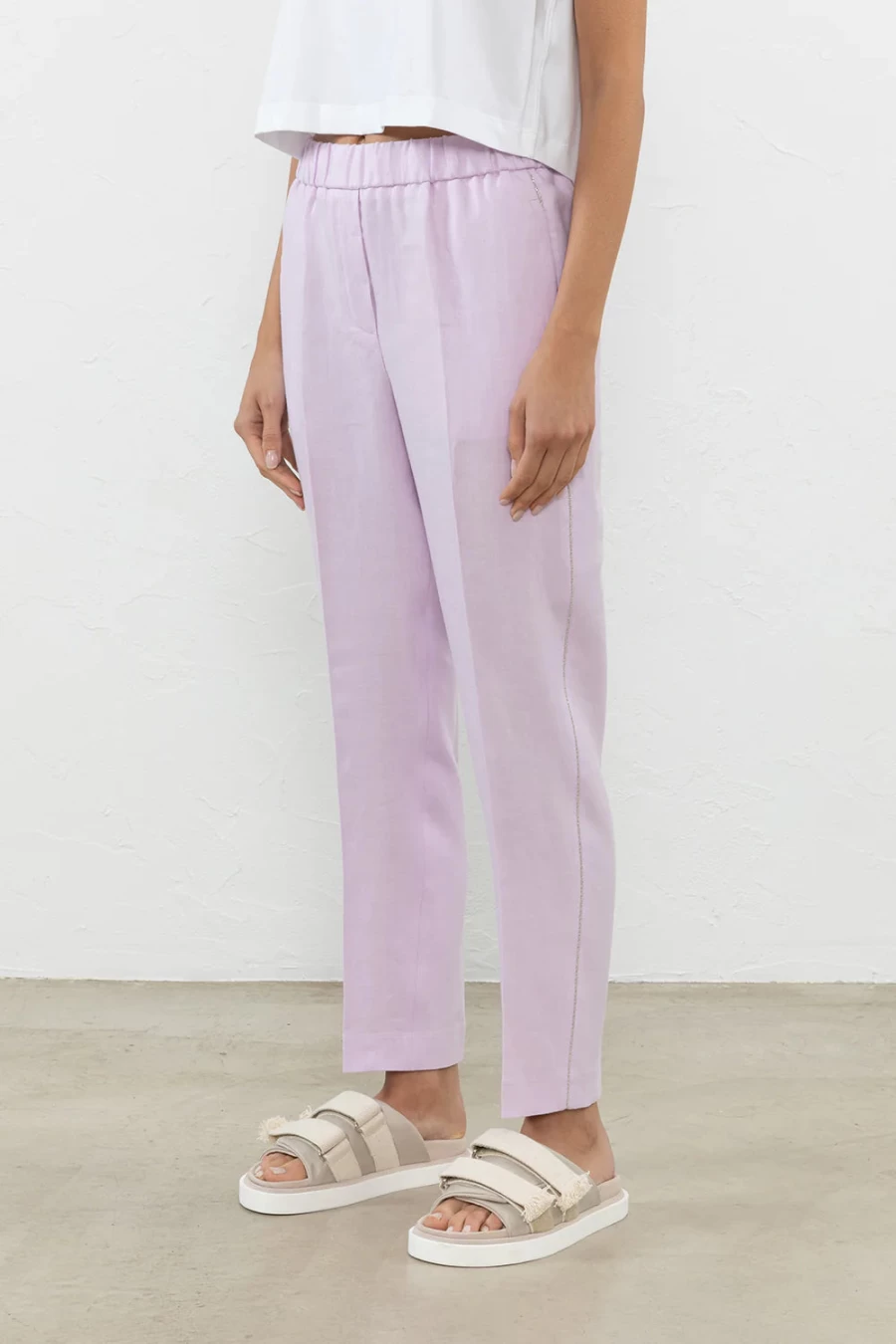 Peserico Women's Pure Linen Gabardine Trousers in Blown Lilac - Comfortable Linen Pants for Summer