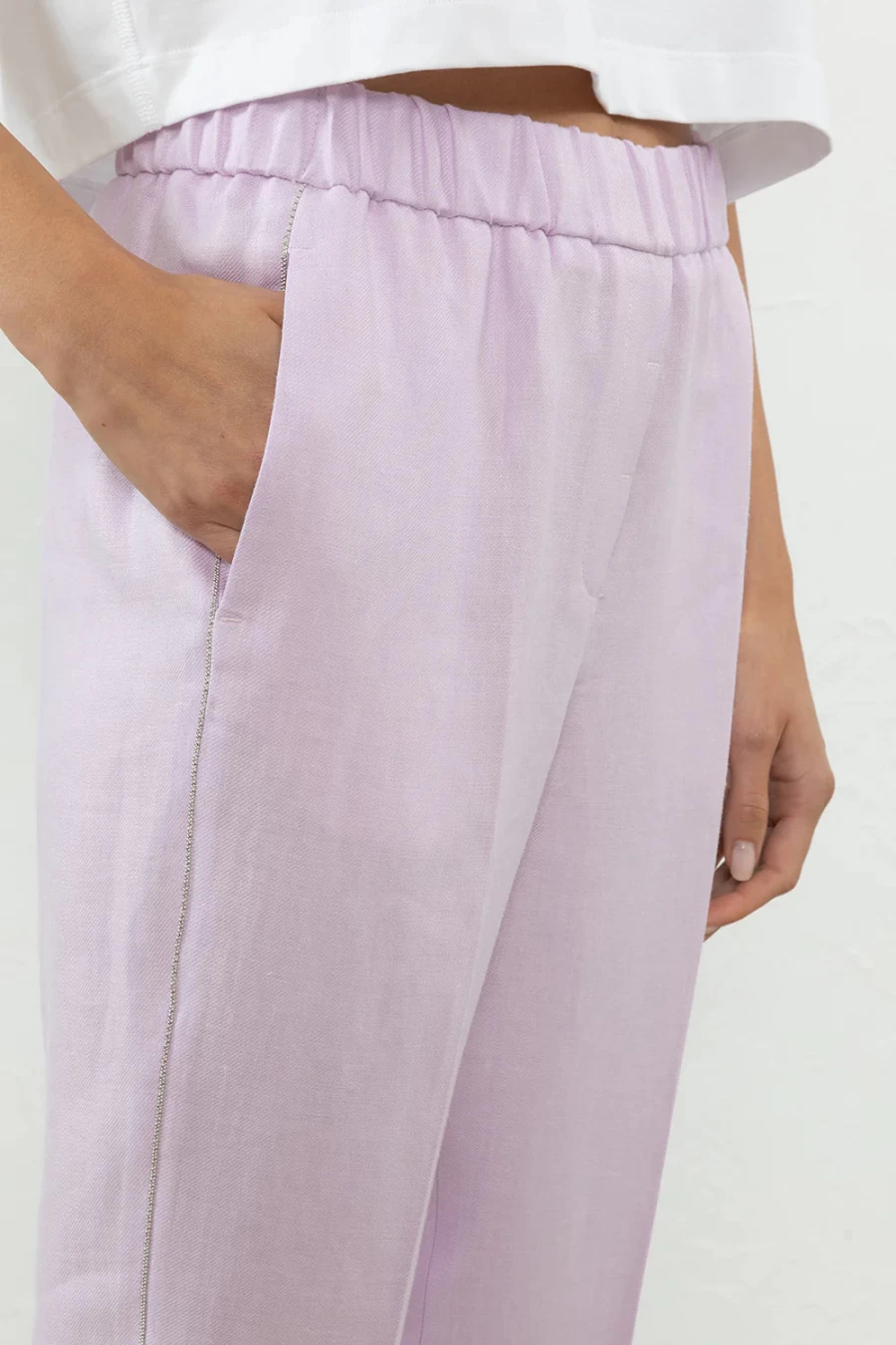 Peserico Women's Pure Linen Gabardine Trousers in Blown Lilac - Comfortable Linen Pants for Summer