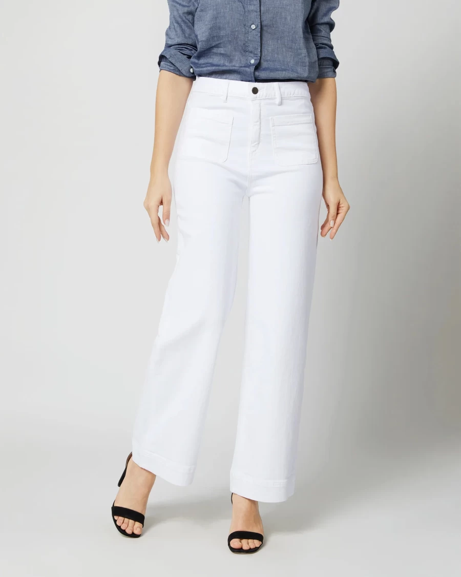 Ann Mashburn White Column Patch Pocket Jean - High Waist Slim Fit Denim Pants