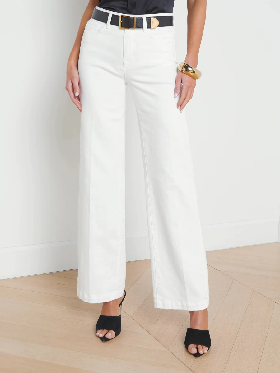 L'Agence Scottie High Rise Wide Leg Jeans in Blanc - Women's Fashion Trouser