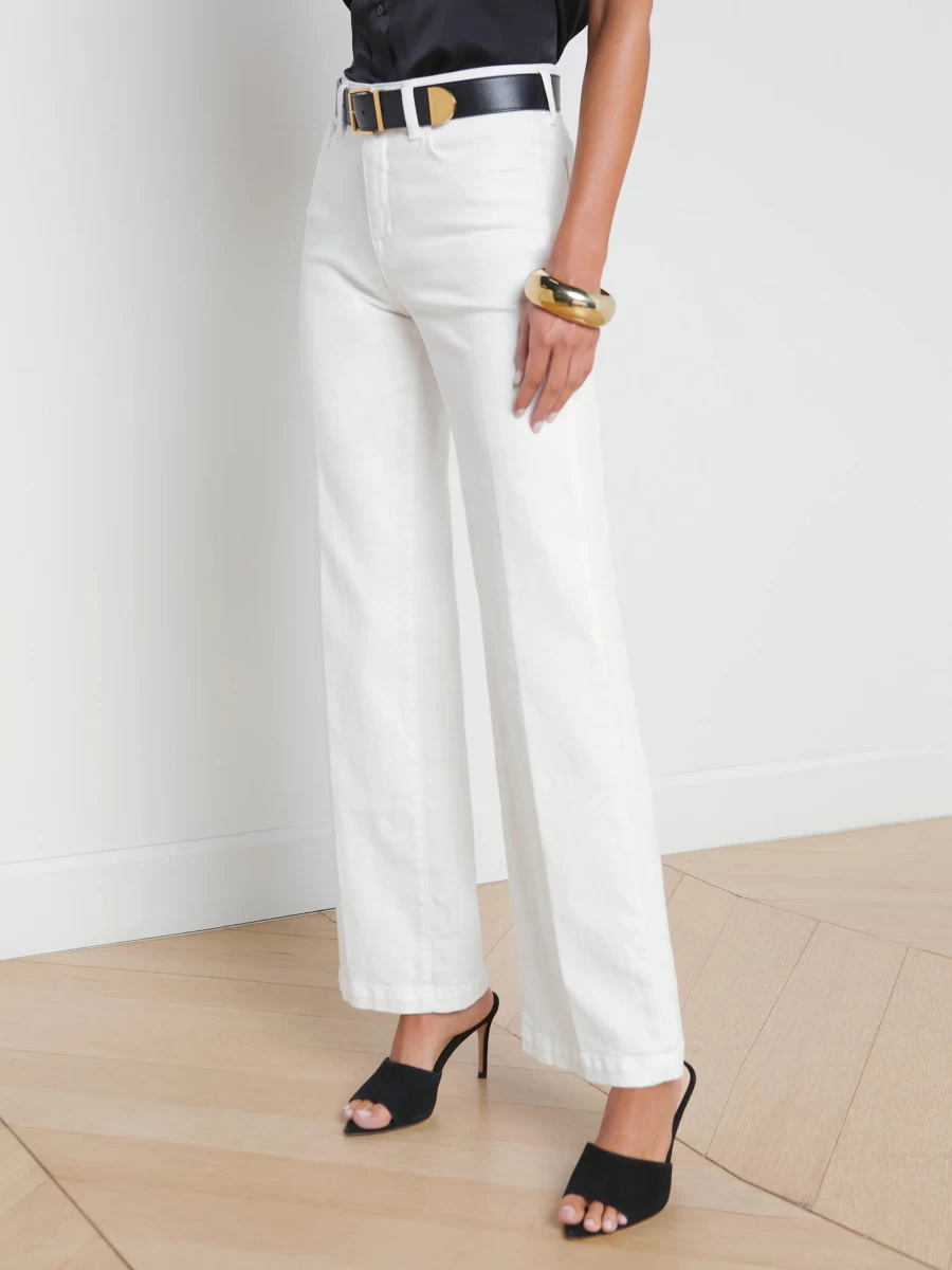 L'Agence Scottie High Rise Wide Leg Jeans in Blanc - Women's Fashion Trouser