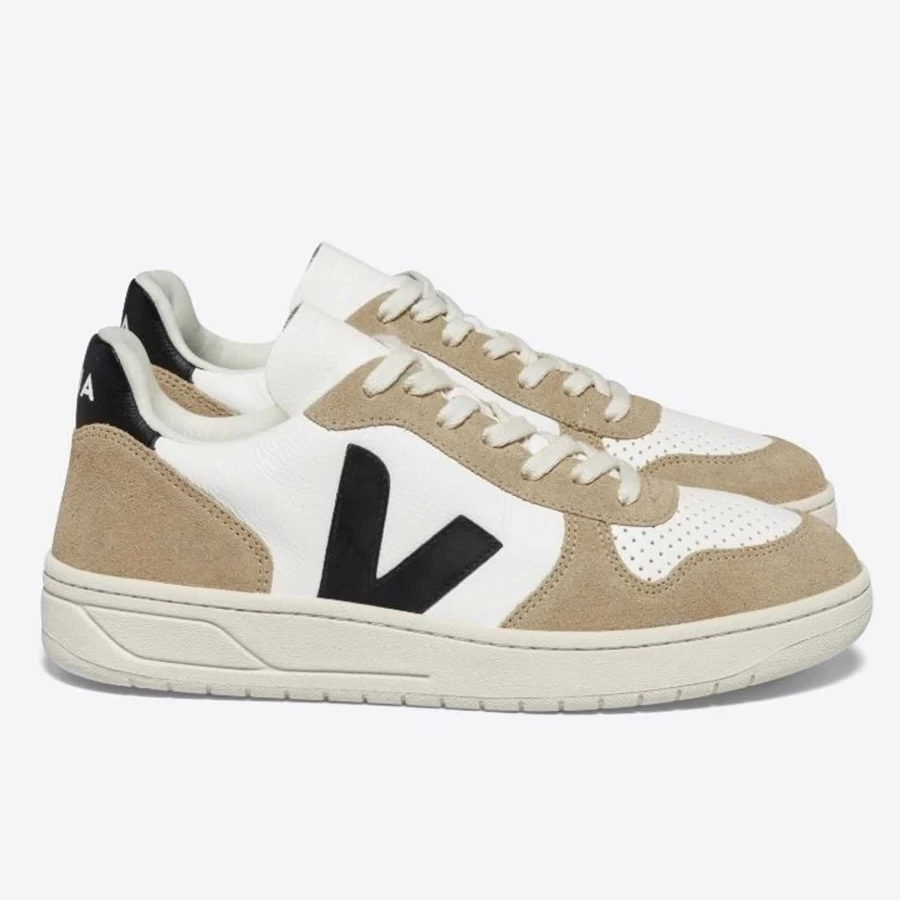 Veja Men's V-10 White Black Sahara Chromefree Leather Sneakers - Eco-Friendly Vegan Shoes