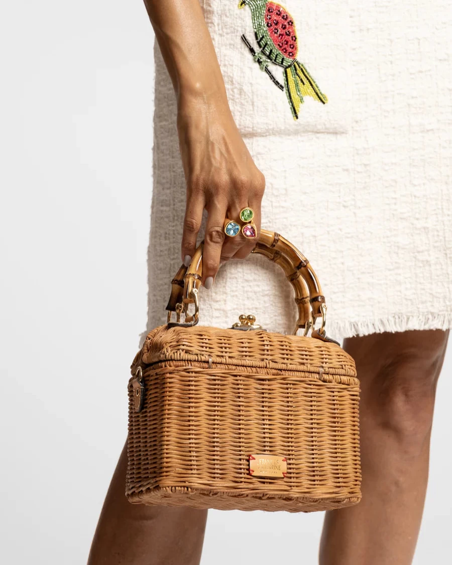 Frances Valentine Hannah Woven Wicker Lunchbox - Stylish Picnic Basket for Women