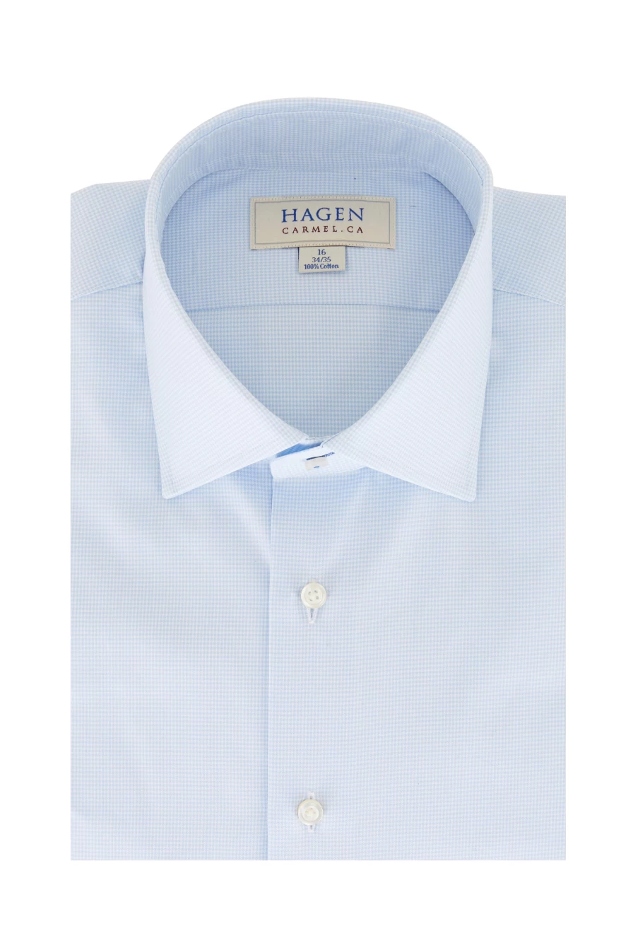 Hagen Light Blue Mini Houndstooth Dress Shirt for Men & Women - Classic Checkered Pattern Formal Wear