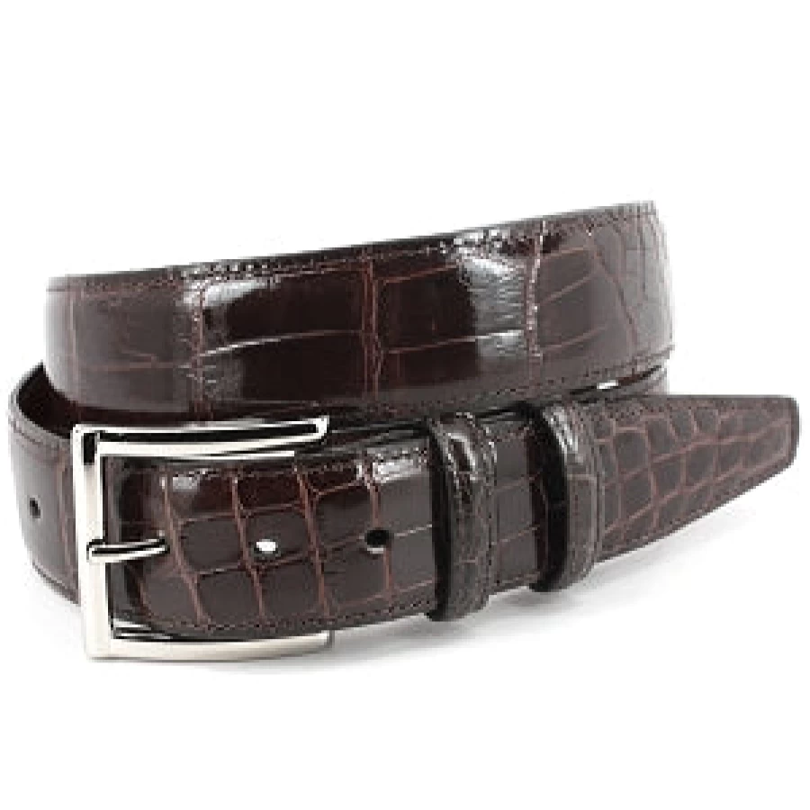 Torino 35mm Genuine American Alligator Leather Belt - Handcrafted Stitched Men's Dress Belt