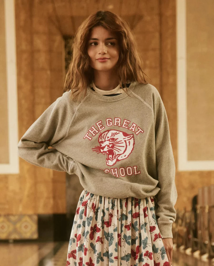 "The Great College Bobcat Graphic Sweatshirt in Varsity Grey"