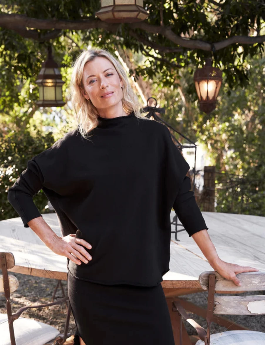 Frank and Eileen Effie Black Long Sleeve Funnel Neck Capelet Top