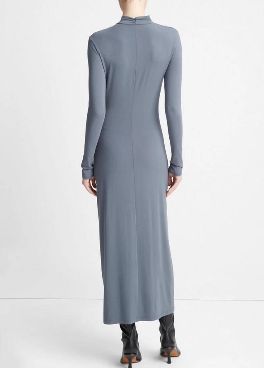 Vince Women's Pacific Azure Long Sleeve Turtle Neck Ruched Bodycon Dress