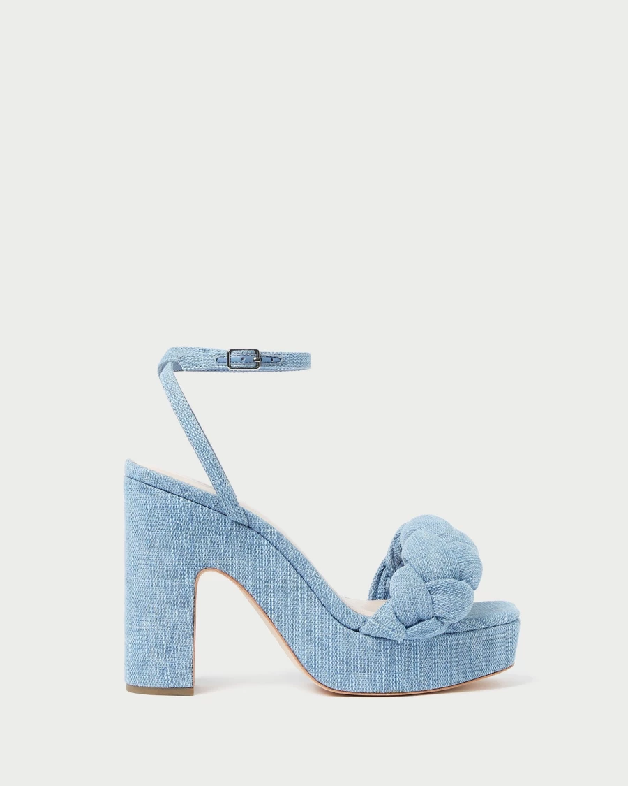 Loeffler Randall Blue Denim Platform Heels - Fae High Heel Shoes for Women