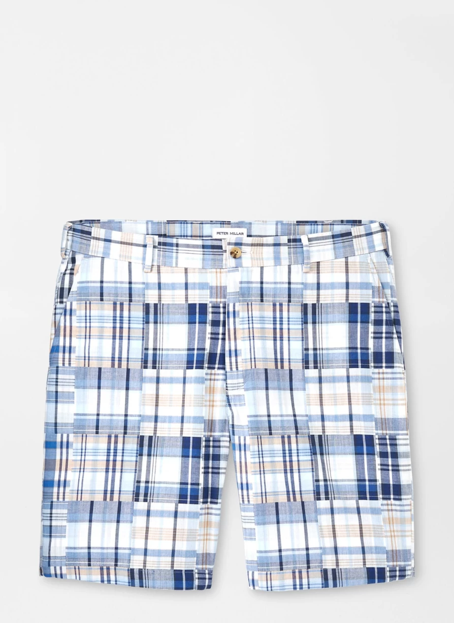 Peter Millar Navy Cabana Madras Cotton Shorts for Men