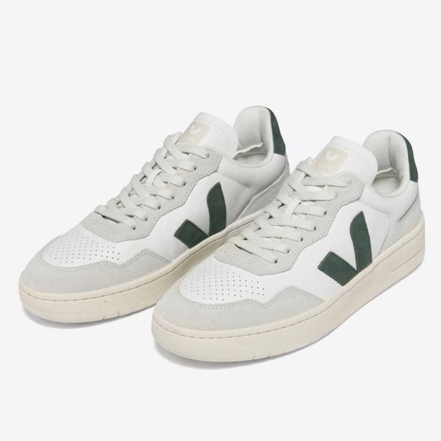 Veja Men's V-90 White/Cyprus Leather Sneakers – Eco-Friendly Vegan Shoes