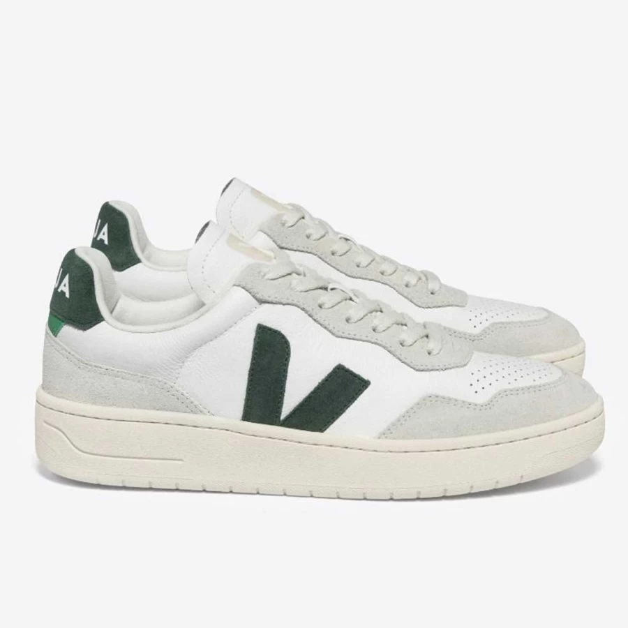 Veja Men's V-90 White/Cyprus Leather Sneakers – Eco-Friendly Vegan Shoes