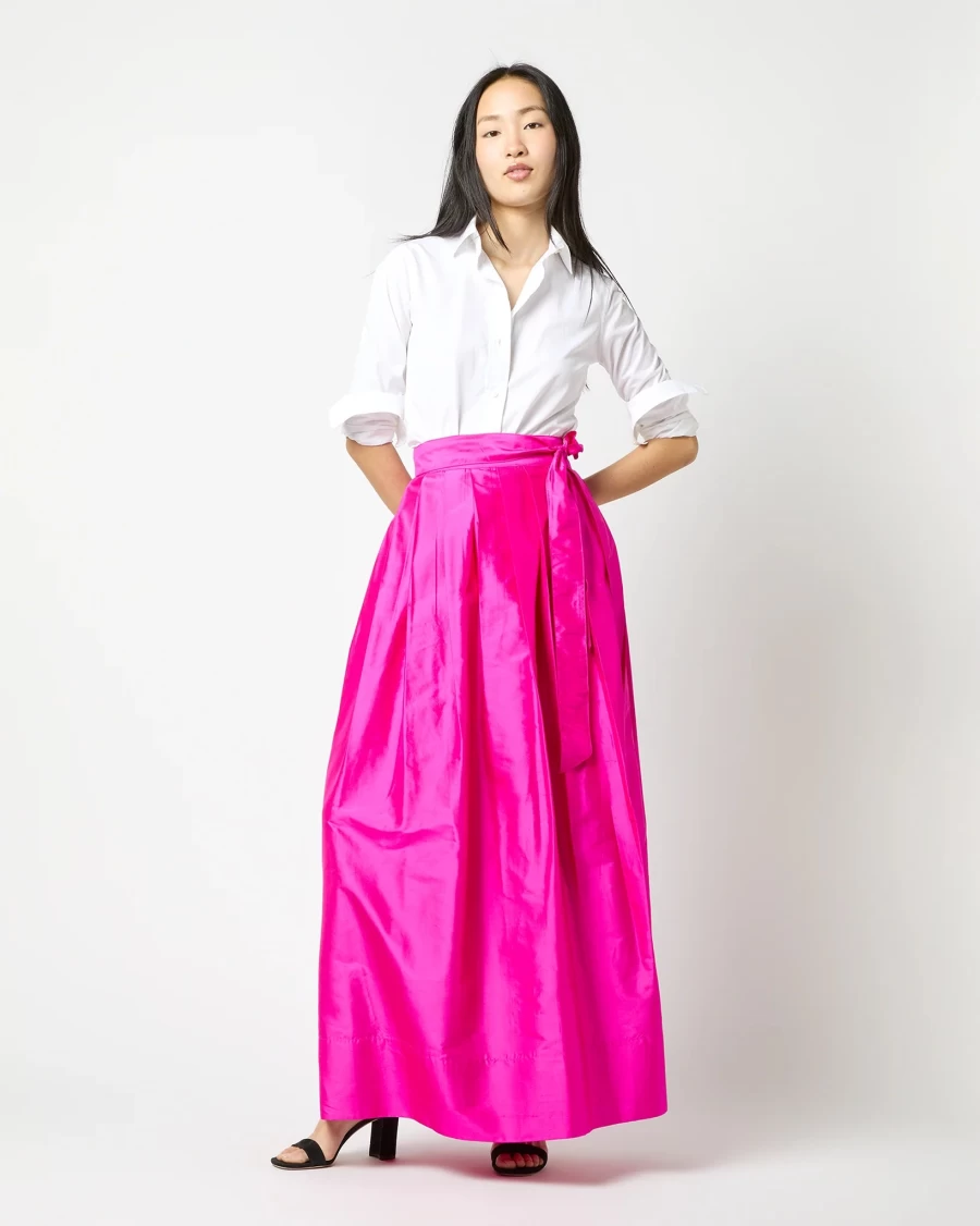 Ann Mashburn Magenta Pleated Wrap Skirt - Women's High-Waisted Flowy Skirt