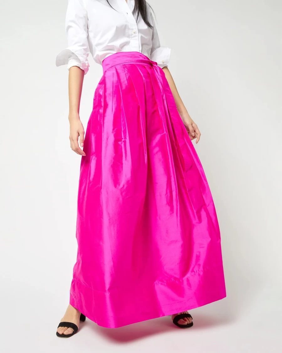 Ann Mashburn Magenta Pleated Wrap Skirt - Women's High-Waisted Flowy Skirt