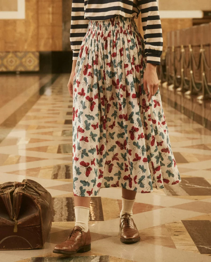 The Great Viola Skirt in Butterfly Floral Print - Elegant Flowy Midi Dress