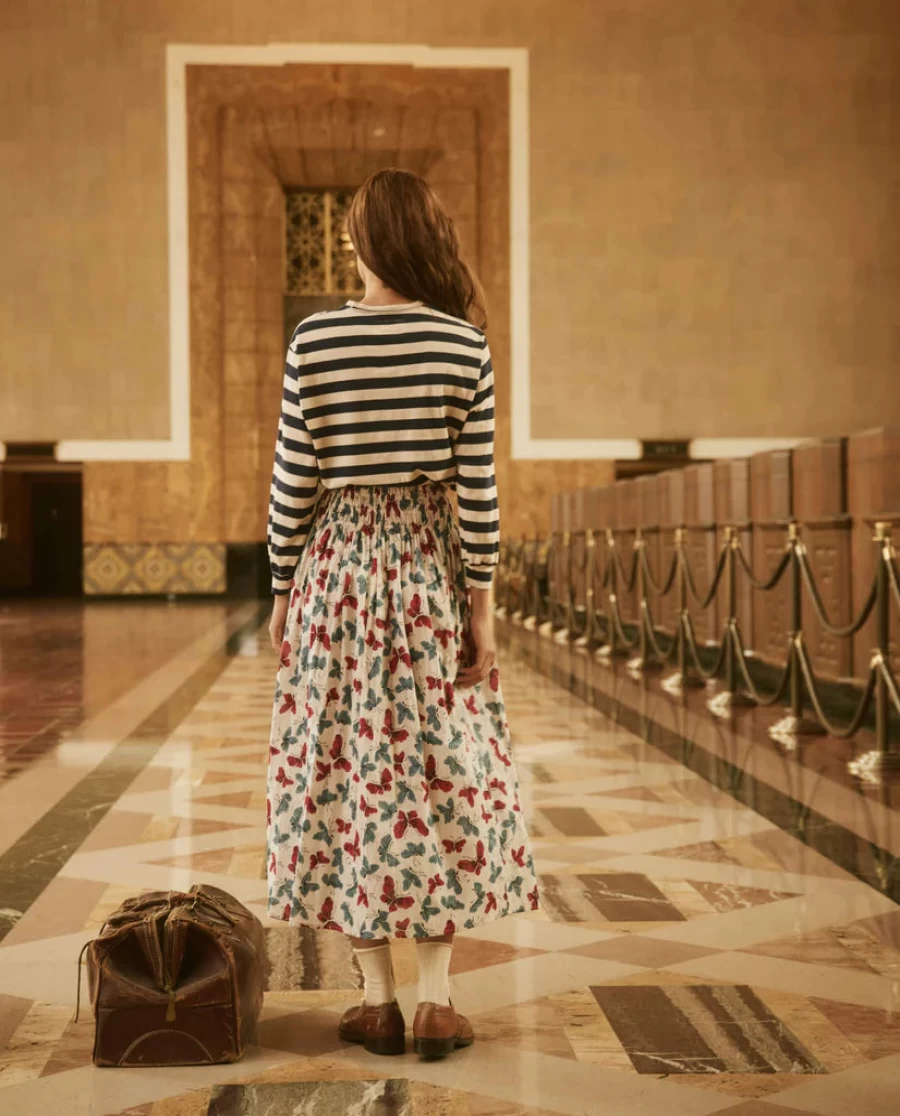 The Great Viola Skirt in Butterfly Floral Print - Elegant Flowy Midi Dress