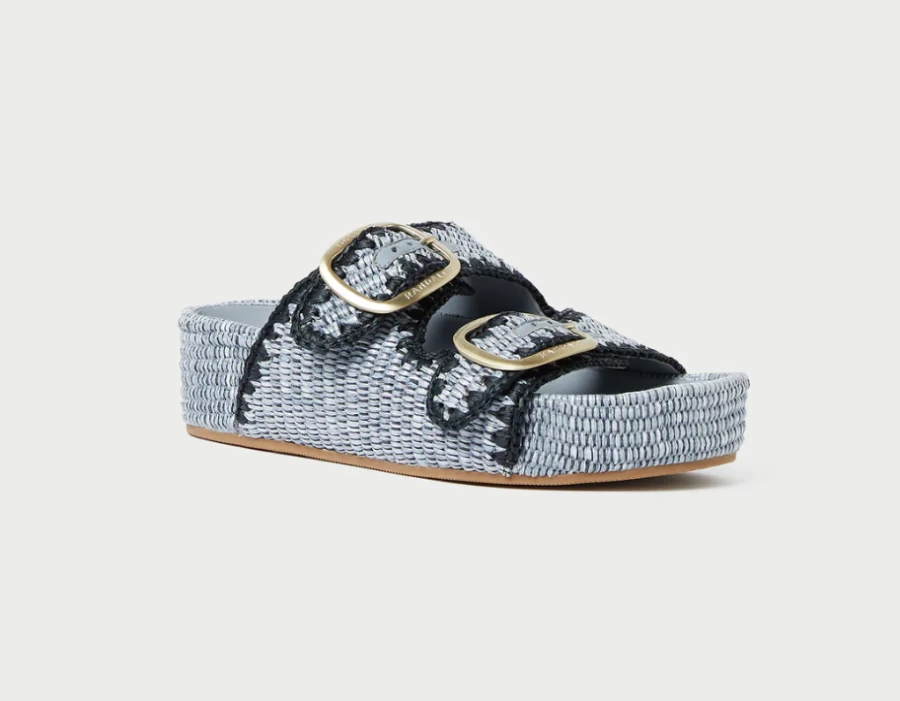 Loeffler Randall Theo Two Band Sandal in Light Blue & Black | Stylish Comfort Slide Sandals