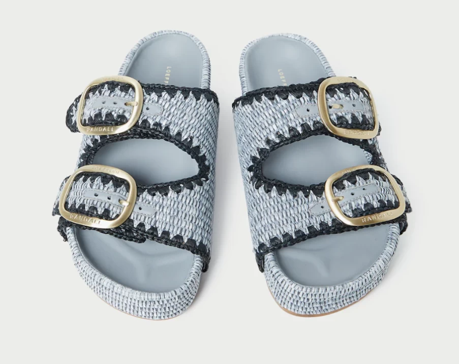 Loeffler Randall Theo Two Band Sandal in Light Blue & Black | Stylish Comfort Slide Sandals