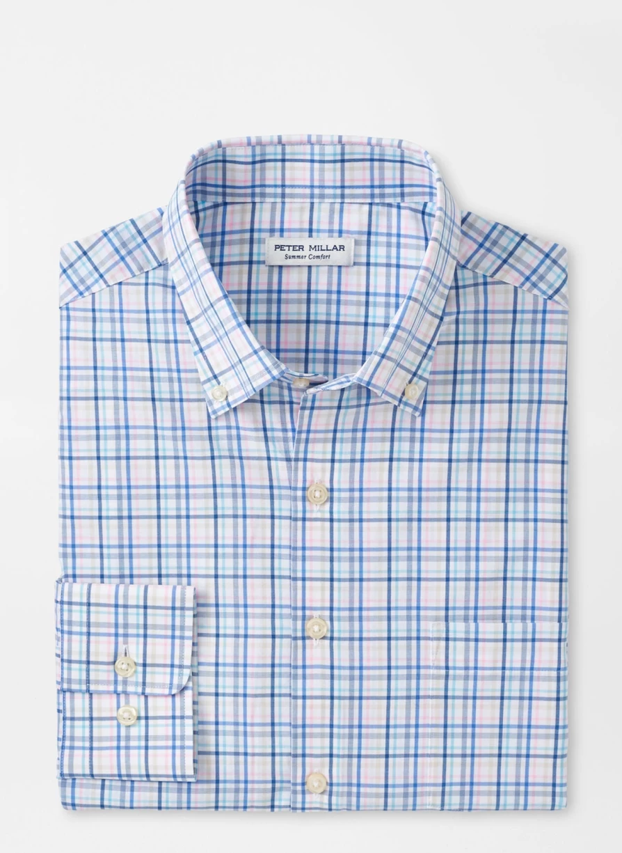 Peter Millar Roxbury Performance Poplin Sport Shirt in Maritime Blue - Lightweight Men's Golf & Casual Shirt