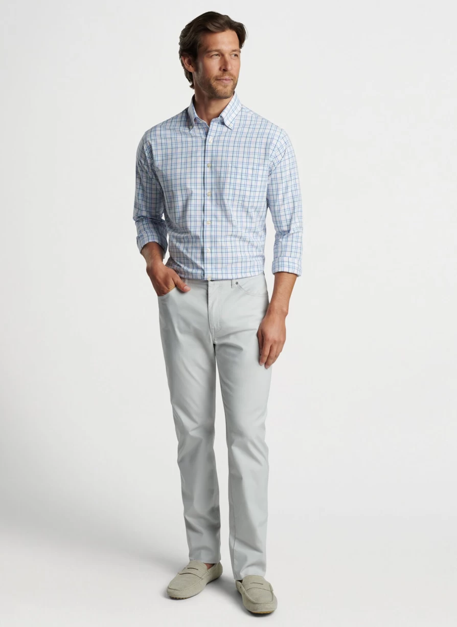 Peter Millar Roxbury Performance Poplin Sport Shirt in Maritime Blue - Lightweight Men's Golf & Casual Shirt