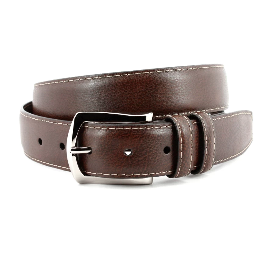 Torino Italian Calfskin Belt with Contrast Stitching - Premium Soft Leather Dress Belt for Men