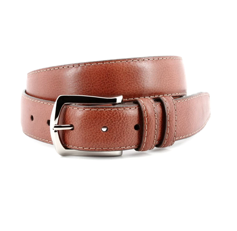 Torino Italian Calfskin Belt with Contrast Stitching - Premium Soft Leather Dress Belt for Men