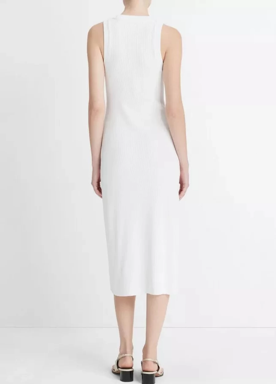 Vince Ribbed High Neck Tank Dress - Women's Slim Fit Stretch Knit Midi Dress