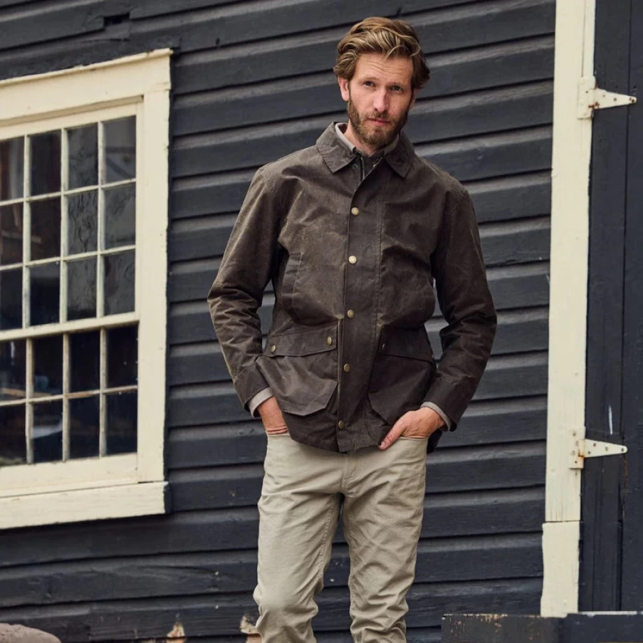 Tom Beckbe Men's 6Oz Waxed Jacket in Rye Brown - Waterproof Outdoor Coat