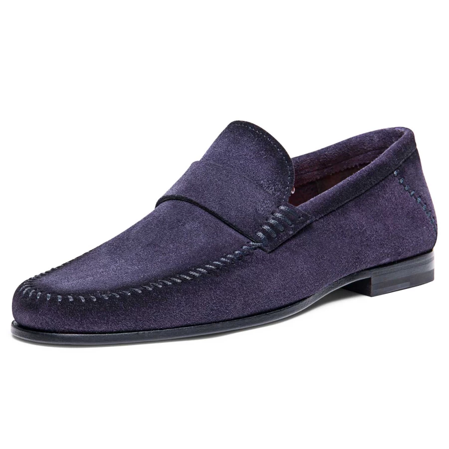Santoni Navy Blue Paine Moccasin Men's Luxury Leather Loafers