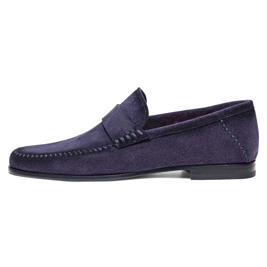 Santoni Navy Blue Paine Moccasin Men's Luxury Leather Loafers