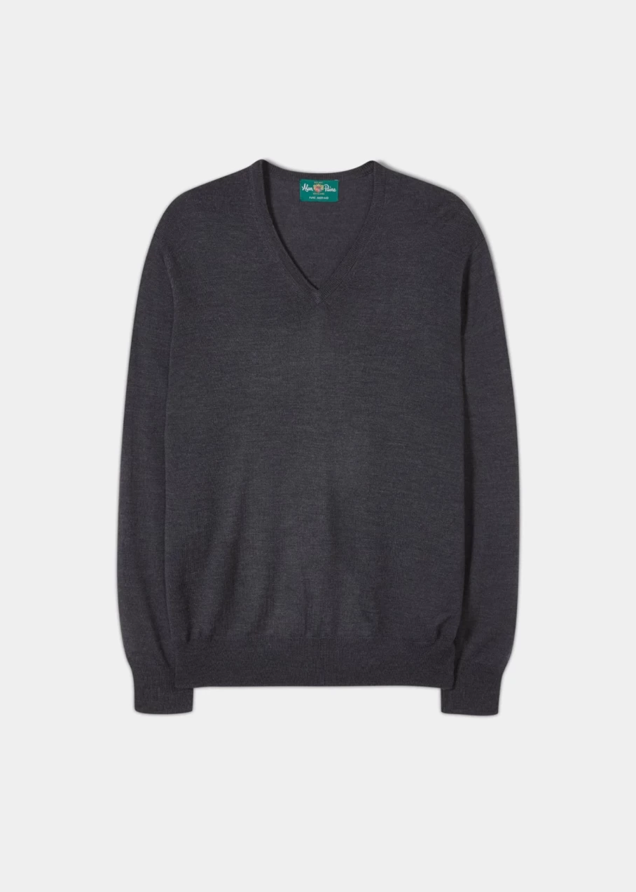 Alan Paine Haddington Solid Cashmere V-Neck Sweater for Men - Premium Soft Warm Pullover