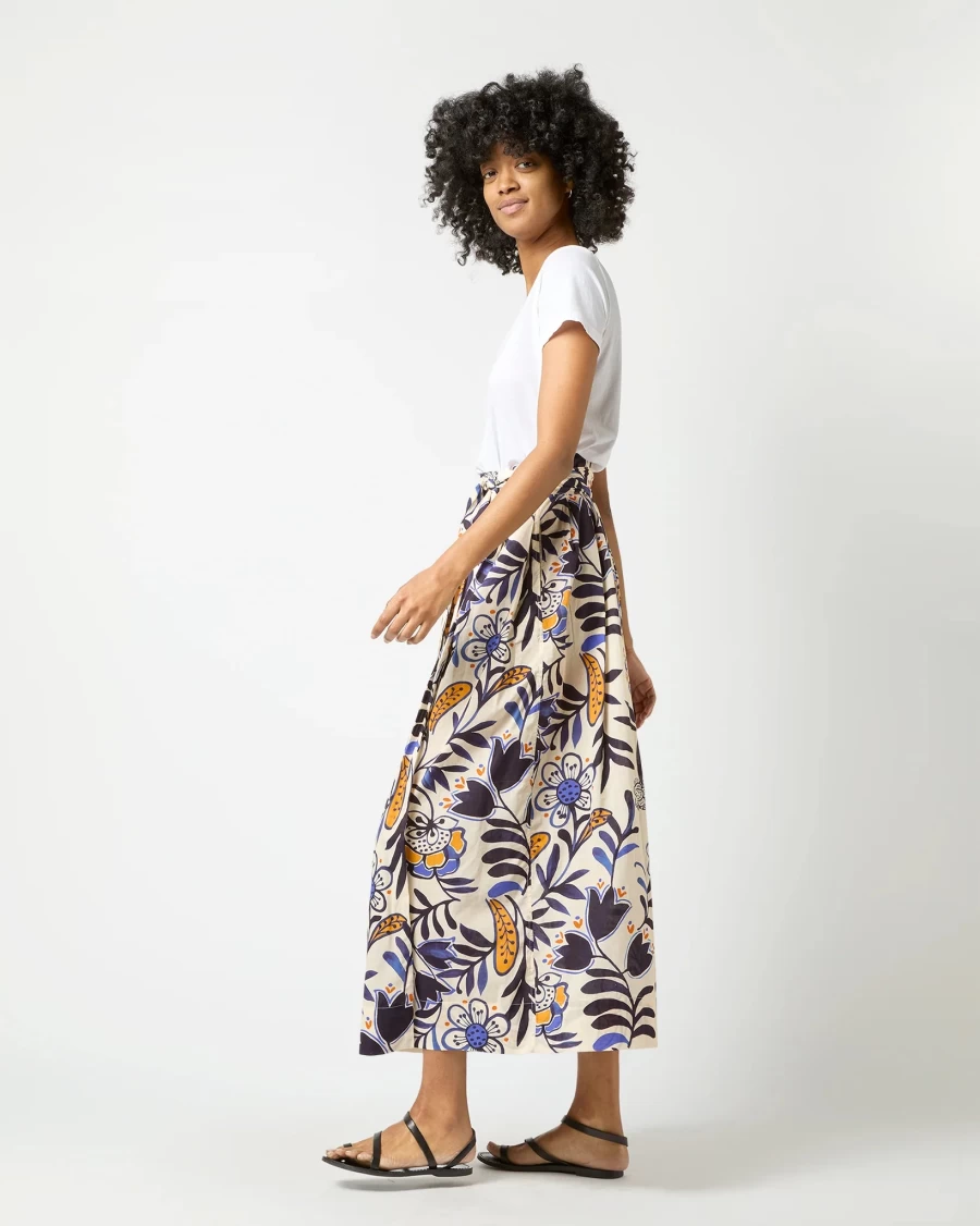 Ann Mashburn Blue & Tangerine Pleated Wrap Midi Skirt - Flowy Knee-Length Style