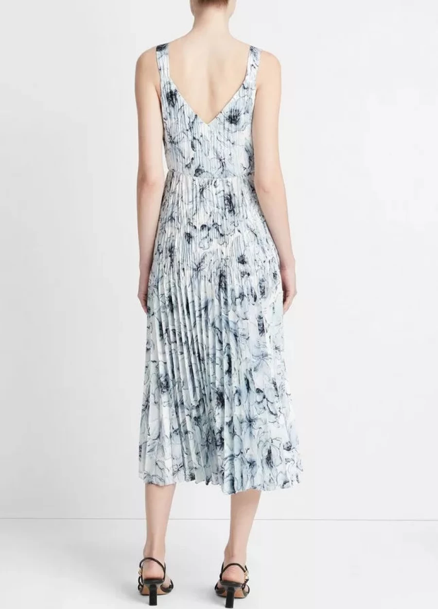Vince Washed Lilly Pale Azure V-Neck Pleated Slip Dress for Women