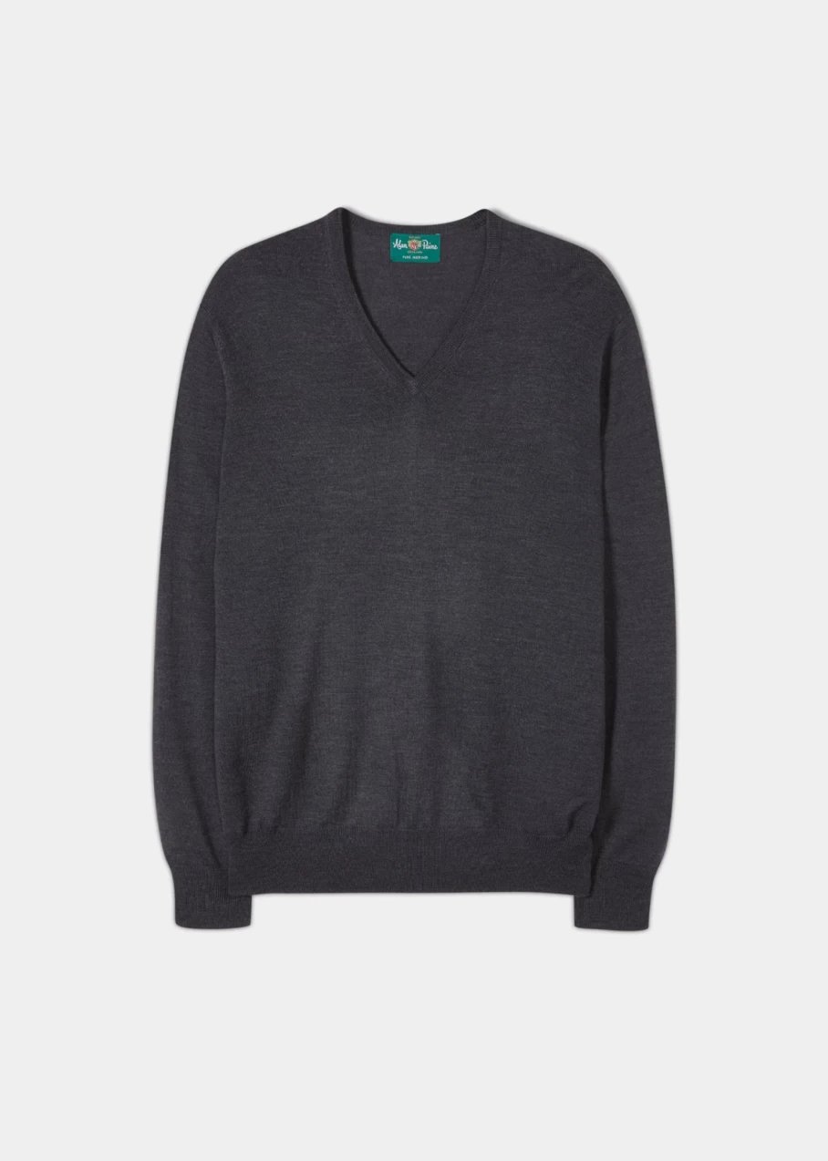 Alan Paine Haddington Solid Cashmere V-Neck Sweater for Men - Premium Soft Warm Knitwear