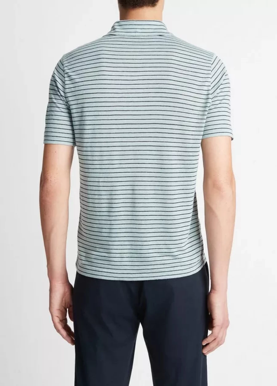 Vince Stripe Linen Short Sleeve Polo Shirt for Men - Breathable Summer Casual Top