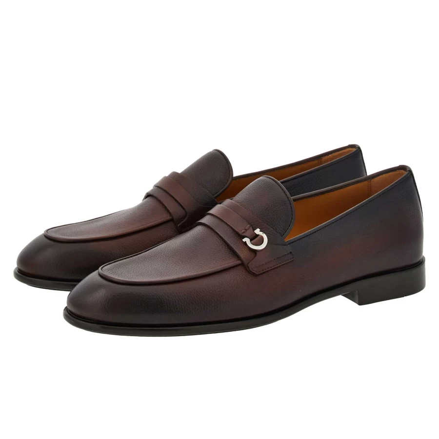Ferragamo Desio Gancini Leather Loafers for Women - Classic Dress Shoes with Iconic Gancini Detail
