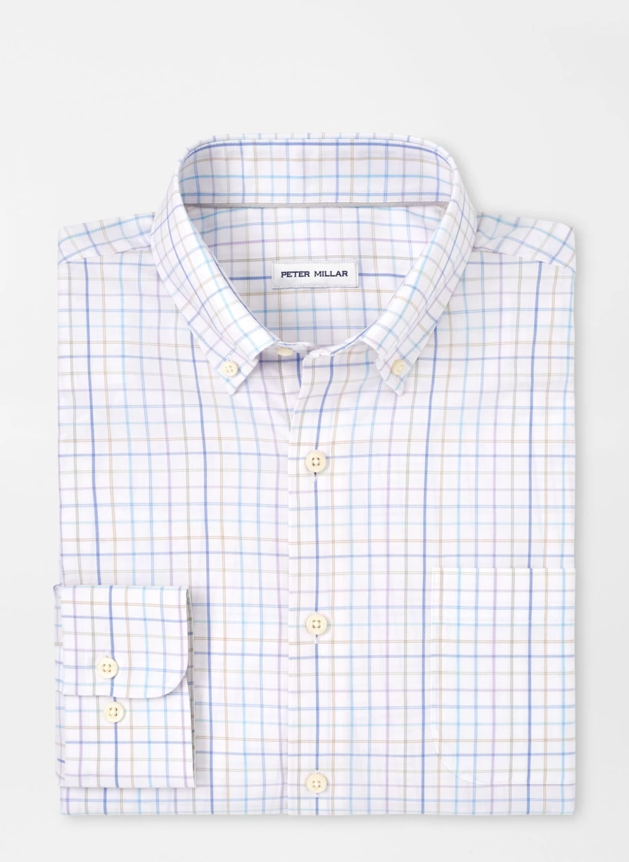 Peter Millar Men's Lite Cotton-Stretch Sport Shirt in White | Breathable Performance Golf & Casual Shirt