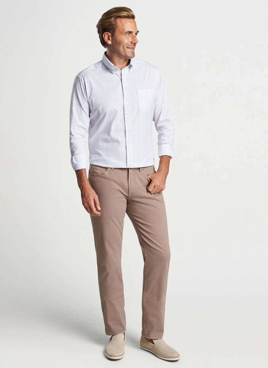 Peter Millar Men's Lite Cotton-Stretch Sport Shirt in White | Breathable Performance Golf & Casual Shirt