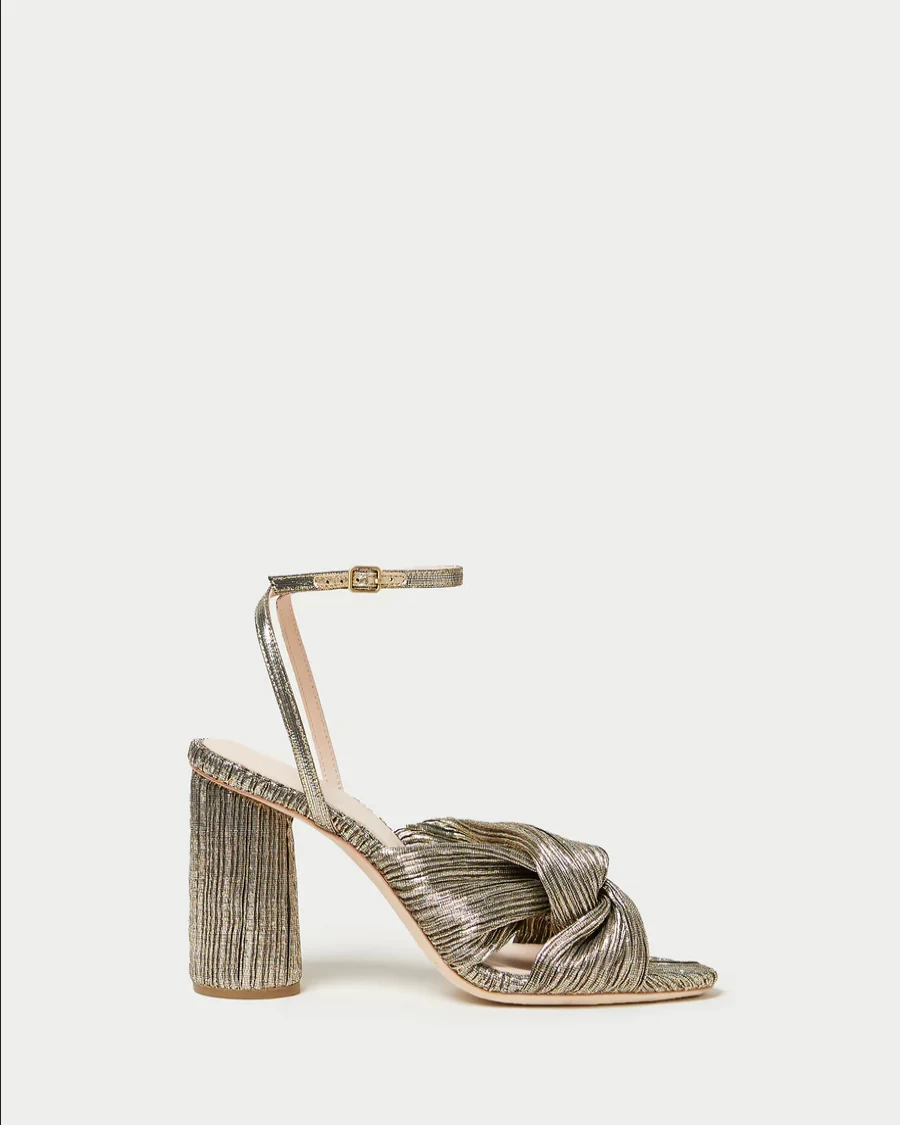 Loeffler Randall Reed Twist Heel Sandals in Dark Gold Lame - Elegant Women's Shoes